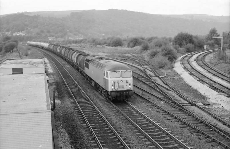 Class 56 56013 heads towards Yorkshire at Hall Royd Junction on 1 October 1984