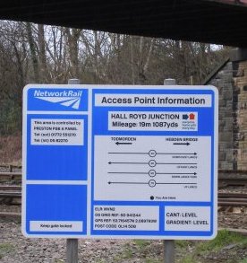 Network Rail Access Point Information Board Hall Royd Junction Mileage 19 miles 1087 yards