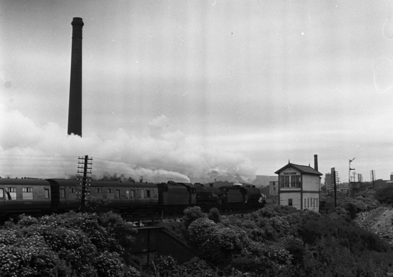 Period holiday special Radcliffe – Scarborough train leaving Bury Bolton Street and passing Tottington Junction signal box (via Colne , Skipton, Leeds, Hull) (Mkt Weyton closed) Sat 3/7/65 8.05am