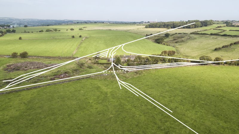 Clifton Colliery Railway showing track payout and kunctions superimposed on a modern phtograph of the Ox Pit site