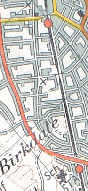 Section from Ordnance Survey Sheet 100 c. 1961 showing railway line from Grosvenor Road to Hillside