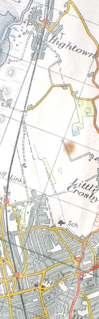 1961 Ordnance Survey map showing section of line between Hightown and Blundellsands.