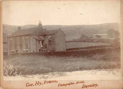 Lane Bottom School, Walsden in 1910 with School Mistress Mrs Emily Alexandra Hayes and daughter on the steps