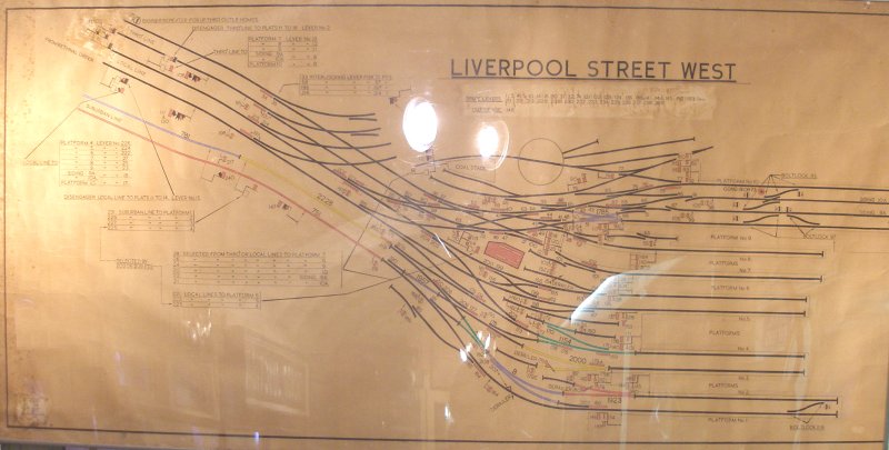 Liverpool Street West Signal Box diagram as seen at Mangapps Farm Railway Museum.
