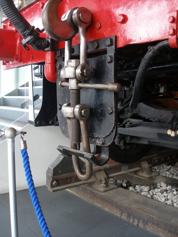 Stanier 'Coronation' Pacific 46235 'City of Birmingham' as seen in the ThinkTank Museum on 10 October 2015, with close-up view of the AWS bang plate.