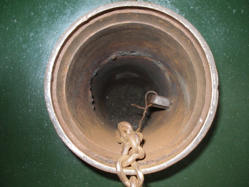 Stanier 'Coronation' Pacific 46235 'City of Birmingham' as seen in the ThinkTank Museum on 10 October 2015, showing the interior of a sandbox filler.