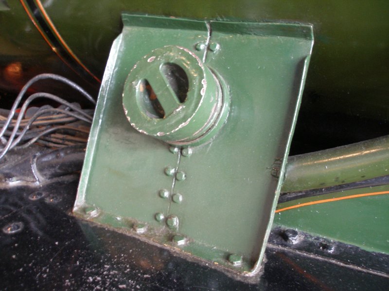 Stanier 'Coronation' Pacific 46235 'City of Birmingham' as seen in the ThinkTank Museum on 10 October 2015, showing sandbox filler.