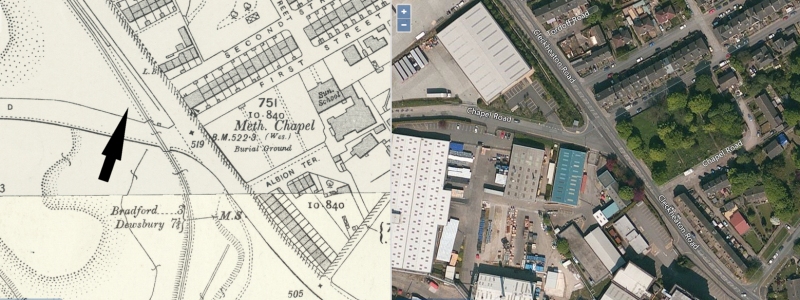 Mapping showing location of train between New and Old Works, Low Moor