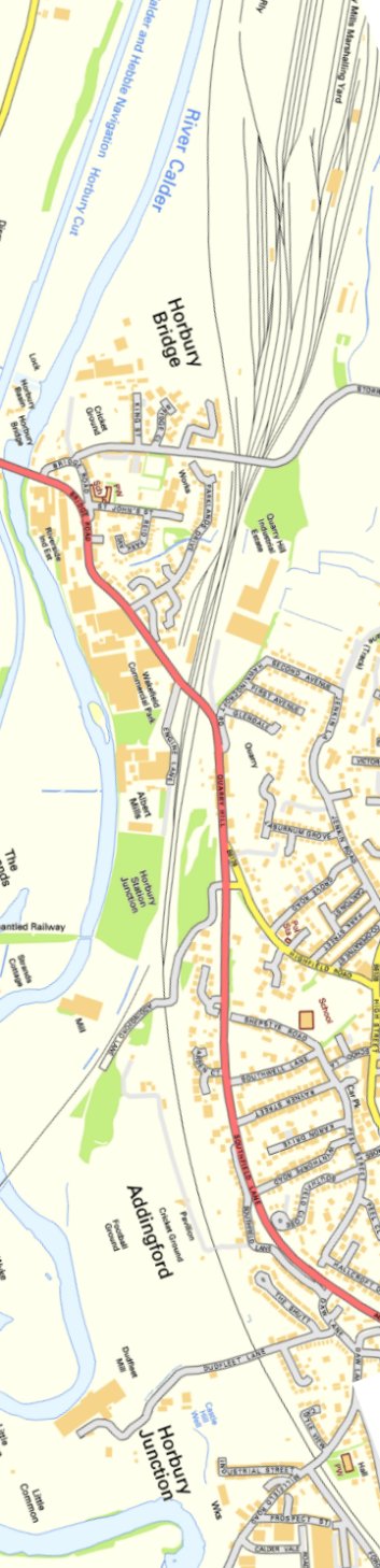 Section from Ordnance Survey OpenSource 2013 showing L&YR railway line Healey Mills Marshalling Yard eastern approaches.