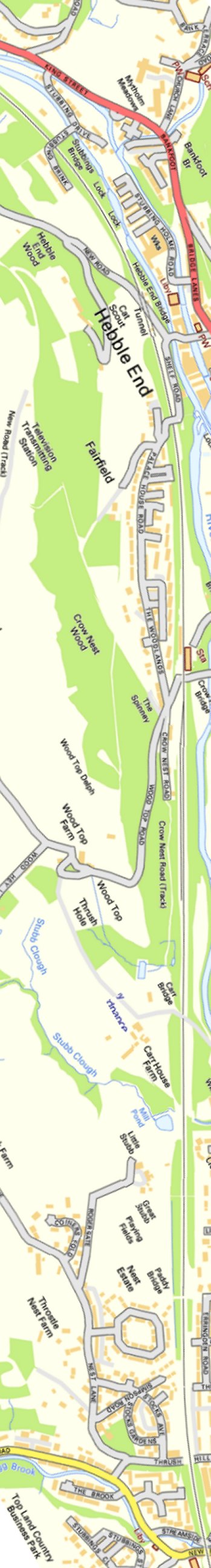 Section from Ordnance Survey OpenSource 2013 showing L&YR railway line from Hebble End to Hebden Bridge 