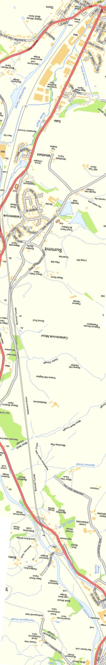 Section from Ordnance Survey map 1961 showing L&YR railway line from Littleborough to Walsden via Summit Tunnel