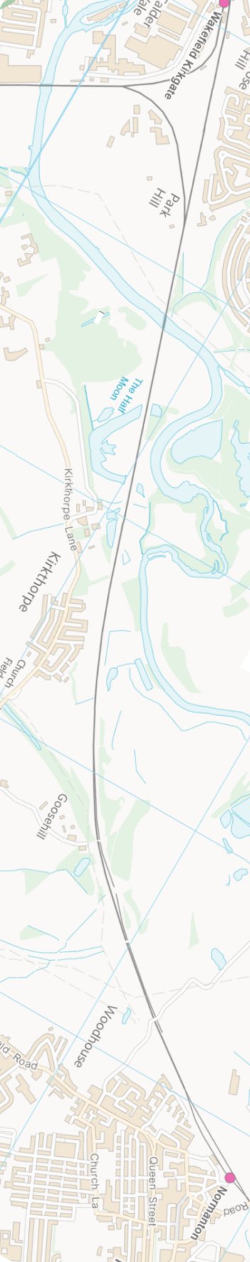 Section from Ordnance Survey OpenSource mapping 2013 showing L&YR railway line from Wakefield Kirkgate to Normanton railway station