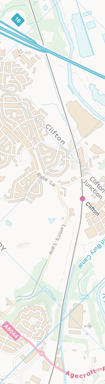 Section from the Ordnance Survey OpenSource mapping 2013 showing L&YR railway line at Clifton Junction railway station