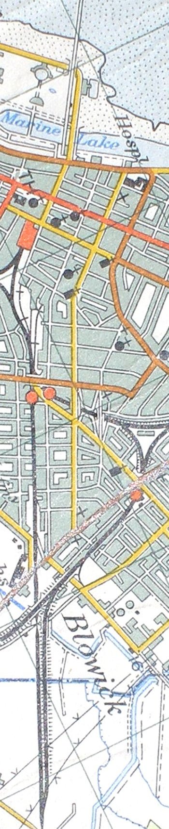 Section from Ordnance Survey map 1961 showing L&YR railway line from Southport Chapel Street to Pool Hey Junction via Meols Cop