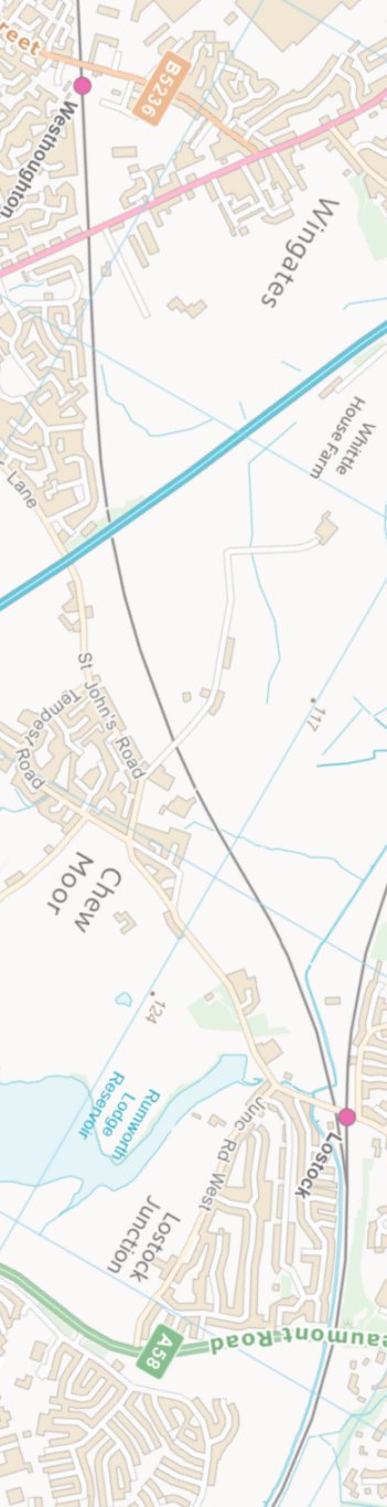 Section from the Ordnance Survey OpdenSource mapping 2013 showing L&YR railway line from Westhoughton to Lostock railway station