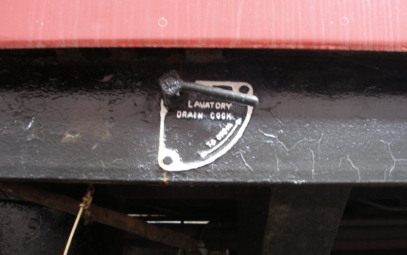 BR Mark 1 coach underframe detail: Lavatory Drain cock and labelling