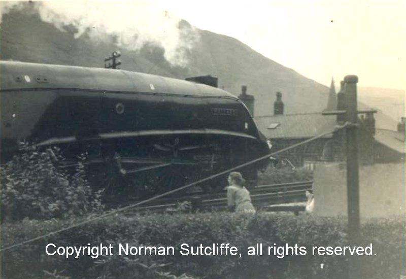 60022 A4 'Mallard' passes Cornholme signal box with the Northern Rubber special: photo courtesy of Norman Sutcliffe.