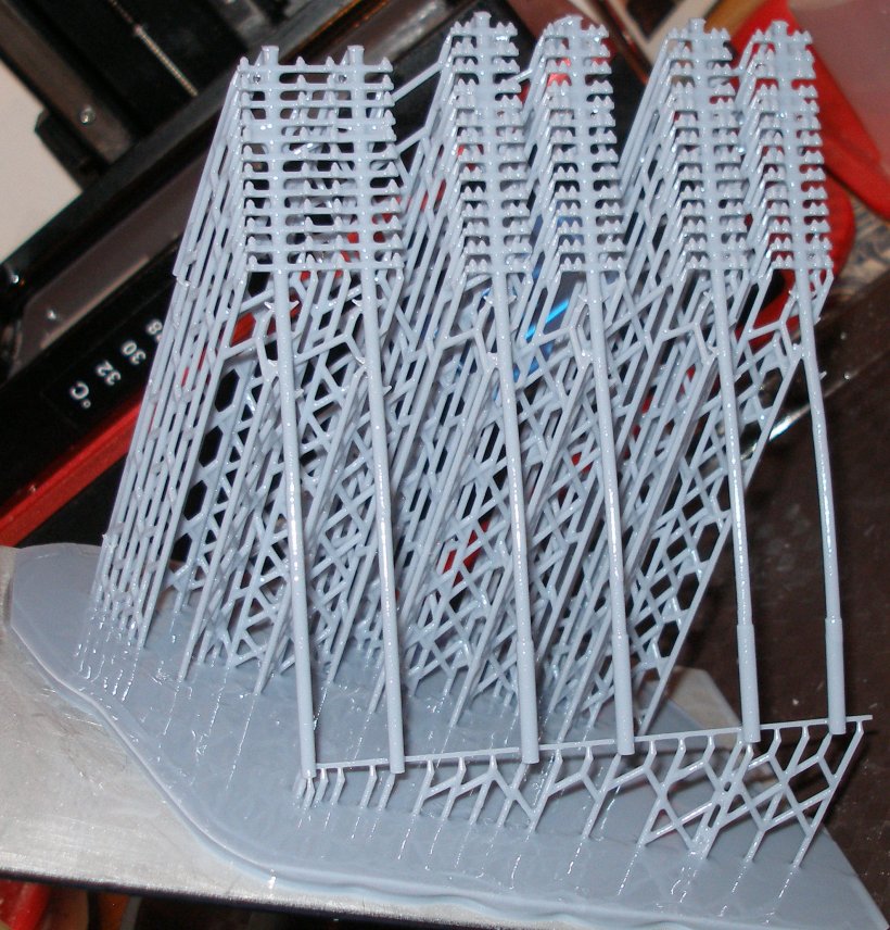 Calder Valley telegpah poles still attached to the 3D printer plate