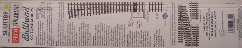 Rear of PECO Streamline Bullhead OO scale Code 75 Unifrog point (turnout).