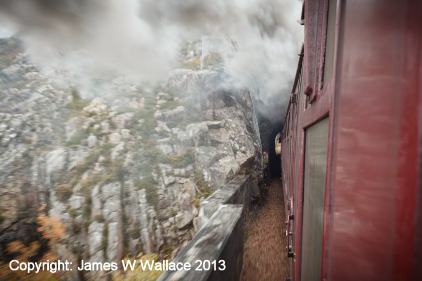 The Jacobite entering a tunnel on the West Highland Extension to Mallaig on 18 Octoiber 2013