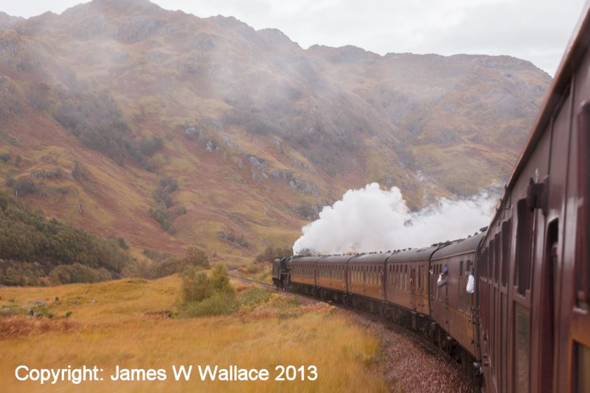 Stanier Black 5 45407 on the return journey: 'The Jacobite' Mallaig - Fort William 19 October 2013