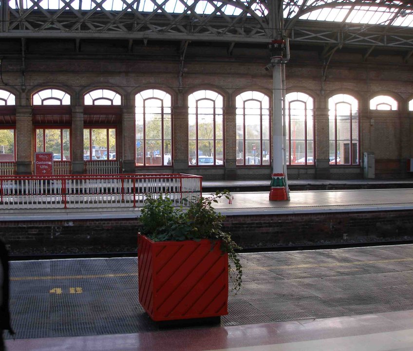 The screen now erected to fill the hole left by the curve onto the West Lancashire lines to Southport at Prestin railway station...