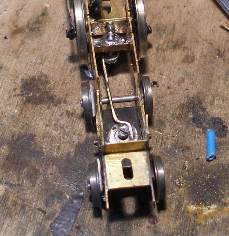 Now the bogie could be refitted. A nut was soldered into the stretcher and a bolt inserted from below to secure the bogie.