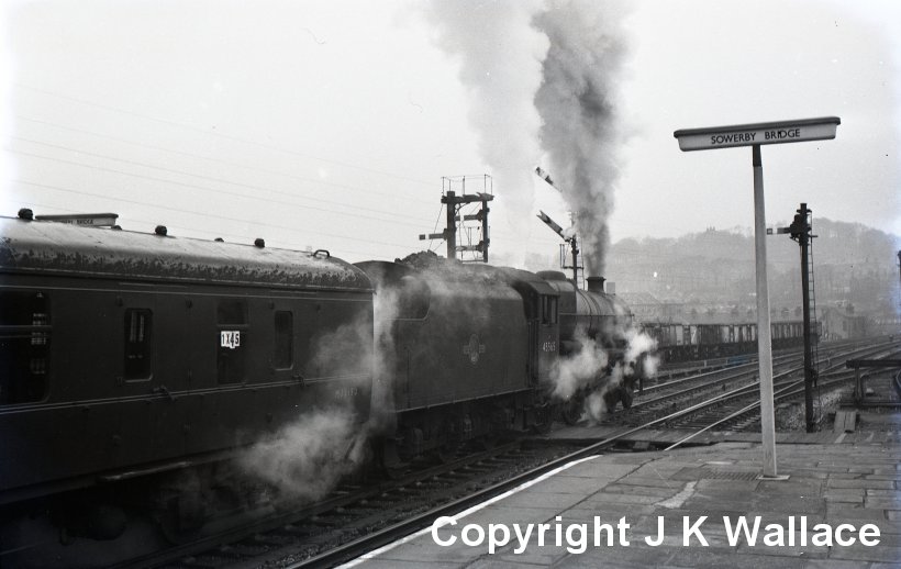 LMS Stanier Jubilee 4-6-0 No. 45565 'Victoria' departs from Sowerby Bridge station westwards with excursion 1X45.