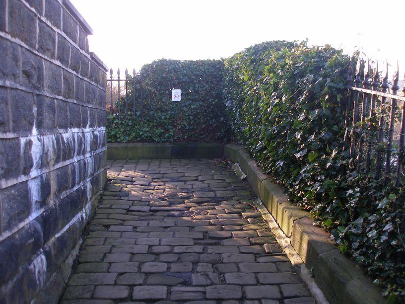 Stansfield Hall footbridge field survey 22 March 2014 approach ramp looking up to first turn