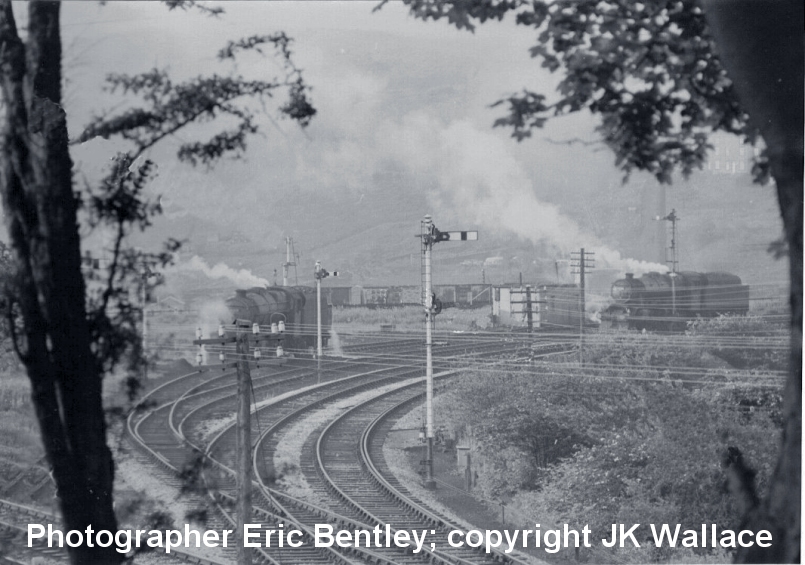 Stanier 8Fs 48218 & 48711 (Rose Grove) banking locos waiting at Stansfield hall Todmorden to work up to Copy Pit Summit 06.30 Saturday 10 June 1967. Photographer Eric Bentley, copyright JK Wallace.