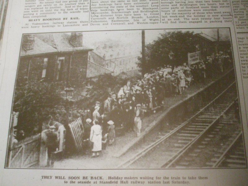 Stansfield Hall Halt as it appeared in the Todmorden Advertiser on 17 July 1936 showing excursionists gathering for their special train.