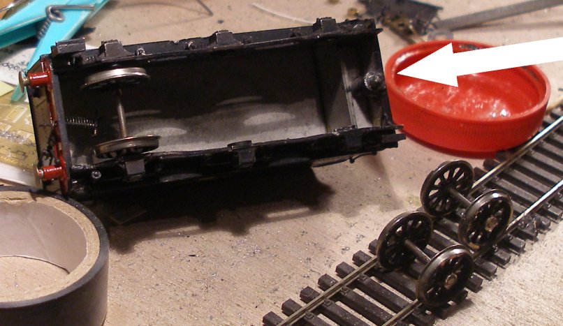 Inside of Ks tender after front and centre wheelsets had been removed.