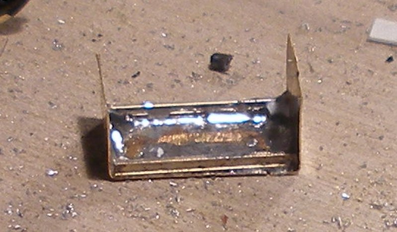A top for the free bogie was created from a spare piece of brass, and strengthened internally with further pieces of rail soldered inside.