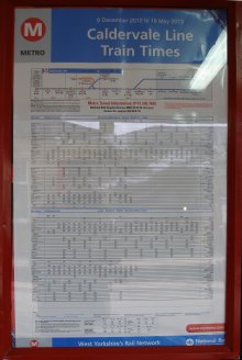 Timetable at top of stairs Platform 2 Todmorden Station 19 April 2013