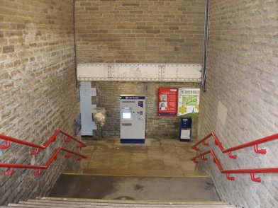 Looking down stairs from Platform 1 at Todmorden Station on 19 April 2013