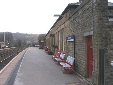 Todmorden Railway Station looking eastwards (towards Leeds) along Platform 1 (Manchester bound)