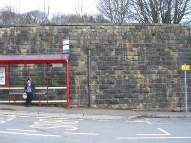 Todmorden Railway Station: Retaining wall under platform 1: section 1 moving eastwards on 19 April 2013