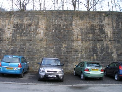 Todmorden Railway Station: Retaining wall under platform 1: section 6 moving eastwards on 19 April 2013