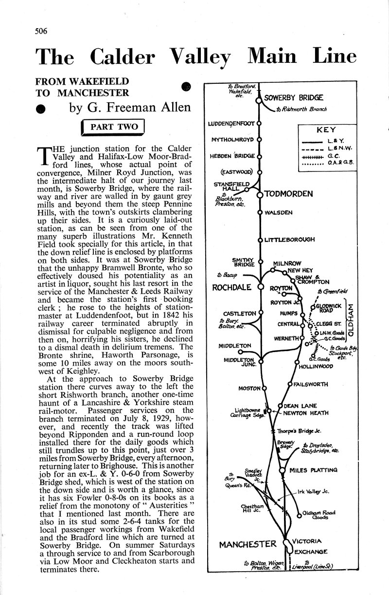 Trains Illustrated article Calder Valley main line December 1955.