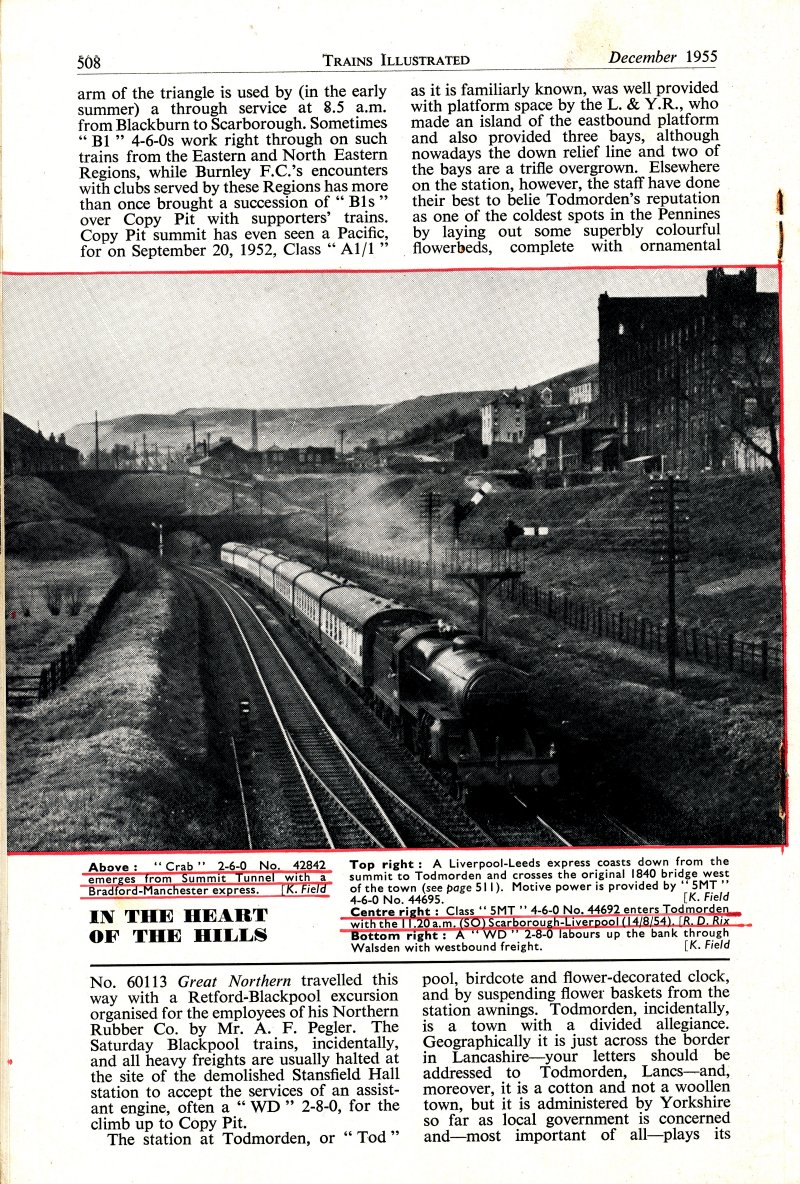 Trains Illustrated article Calder Valley main line December 1955.