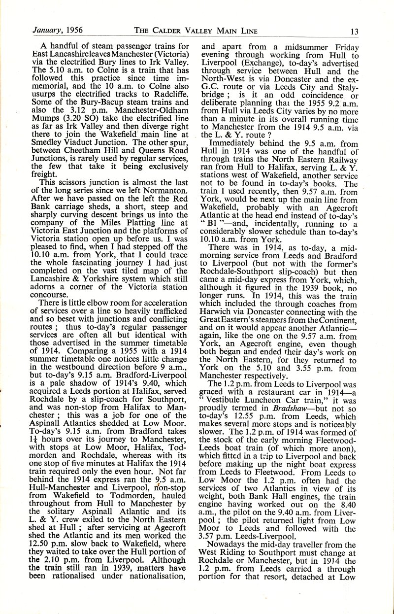 Calder Valley Main Line article Part 3, Trains Illustrated January 1956
