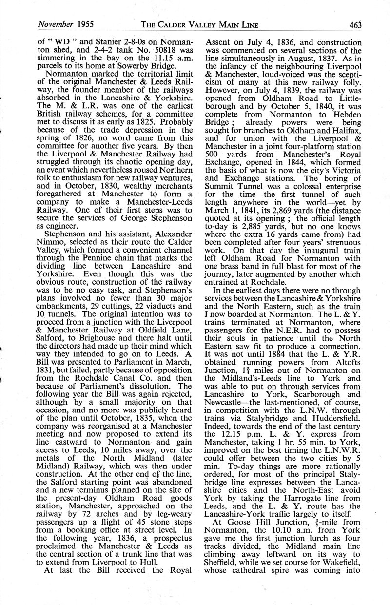 Trains Illustrated article Calder Valley main line November 1955.