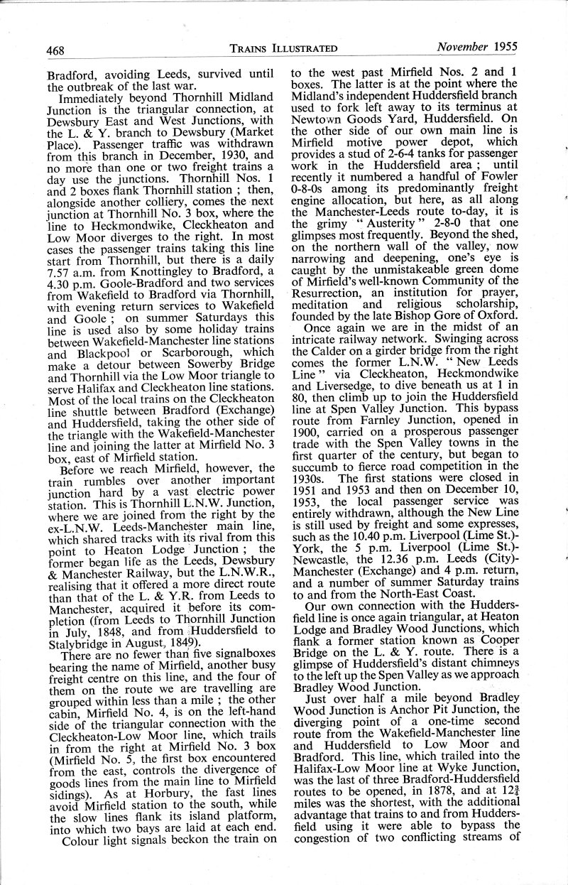 Trains Illustrated article Calder Valley main line November 1955.