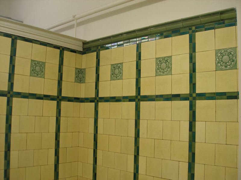 Manchester Victoria Railway Station 11 April 2015 on the occasion of a guided tour organised by the Lancashire & Yorkshire Railway Society: orginal lavatory green and cream tiling