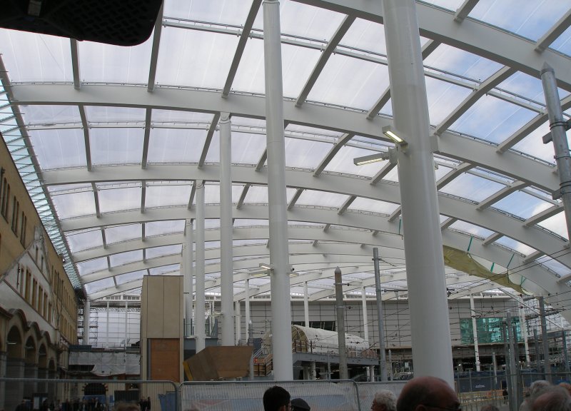 Manchester Victoria Railway Station 11 April 2015 on the occasion of a guided tour organised by the Lancashire & Yorkshire Railway Society: new roof detail