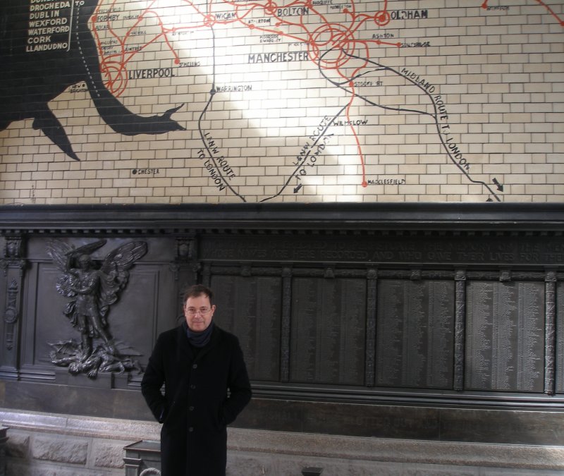 Keith Wallace in front of the L&YR tiled line map at Manchester Victoria on Saturday 11 April 2015