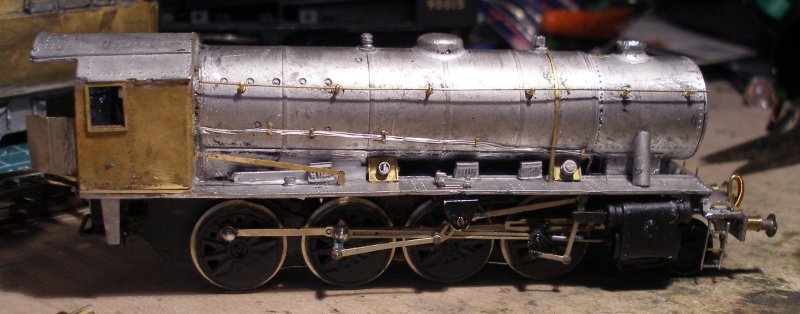 DJH WD 2-8-0 4mm scale model showing fireman's side with a series of pipes routed down the outside of the boiler cladding