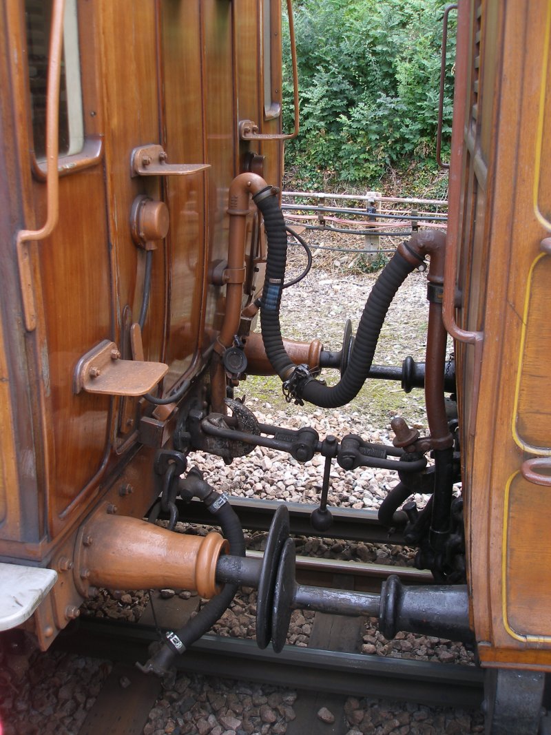 Detail of couplings between Metropolitan Coach 387 and Milk Van as seen at Chesham Station on 13 September 2015.