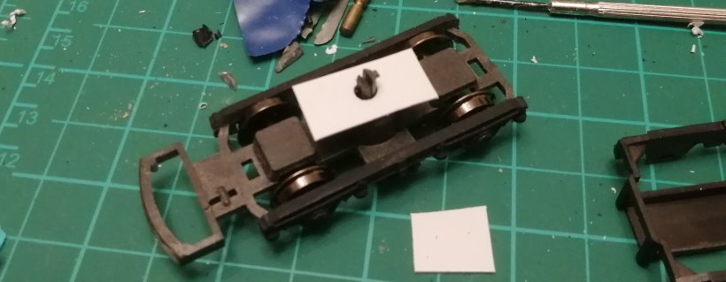 Lima DMU bogie with Plasticard retention plate