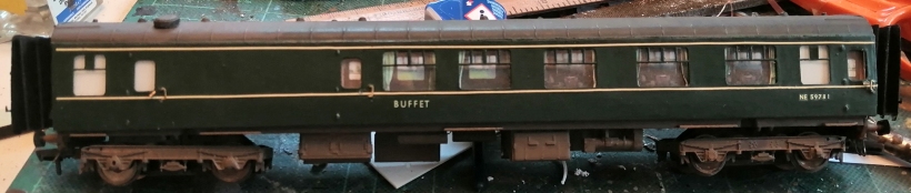 Silver Fox Class 124 buffet car mounted on a Hejan 128 chassis with the interior overlays fitted to provide a representation of the interior.